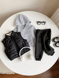  | SHEIN 3pcs/Set Baby Boys Casual Winter Thickened Velvet Lined Black Vest With Hood | Romper | Shein | OneHub