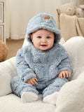  | SHEIN 3pcs/Set Newborn Baby Boys/Girls Blue Autumn/Winter Soft Coral Fleece Long Sleeve Hoodie, Pants & Hat, Cute Bear & Rabbit Print, Cozy & Warm, For Indoor & Outdoor | Dress | Shein | OneHub