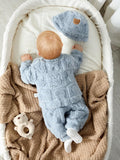  | SHEIN 3pcs/Set Newborn Baby Boys/Girls Blue Autumn/Winter Soft Coral Fleece Long Sleeve Hoodie, Pants & Hat, Cute Bear & Rabbit Print, Cozy & Warm, For Indoor & Outdoor | Dress | Shein | OneHub