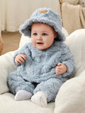  | SHEIN 3pcs/Set Newborn Baby Boys/Girls Blue Autumn/Winter Soft Coral Fleece Long Sleeve Hoodie, Pants & Hat, Cute Bear & Rabbit Print, Cozy & Warm, For Indoor & Outdoor | Dress | Shein | OneHub