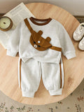 SHEIN 3pcs Baby Boy Toddler Newborn 0-3 Years Old Autumn/Winter Cute Teddy Bear Crossbody Bag + Long Sleeve Fleece Sweatshirt + Pants 3 PiecesOutfit Set Fall