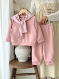 SHEIN 3pcs Baby Girl Infant Toddler Newborn 0-3 Years Old Autumn/Winter Fashion Versatile Outfits Set: Detachable Shawl + Long Sleeve Crew Neck Sweatshirt + Pants Fall