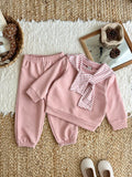 SHEIN 3pcs Baby Girl Infant Toddler Newborn 0-3 Years Old Autumn/Winter Fashion Versatile Outfits Set: Detachable Shawl + Long Sleeve Crew Neck Sweatshirt + Pants Fall