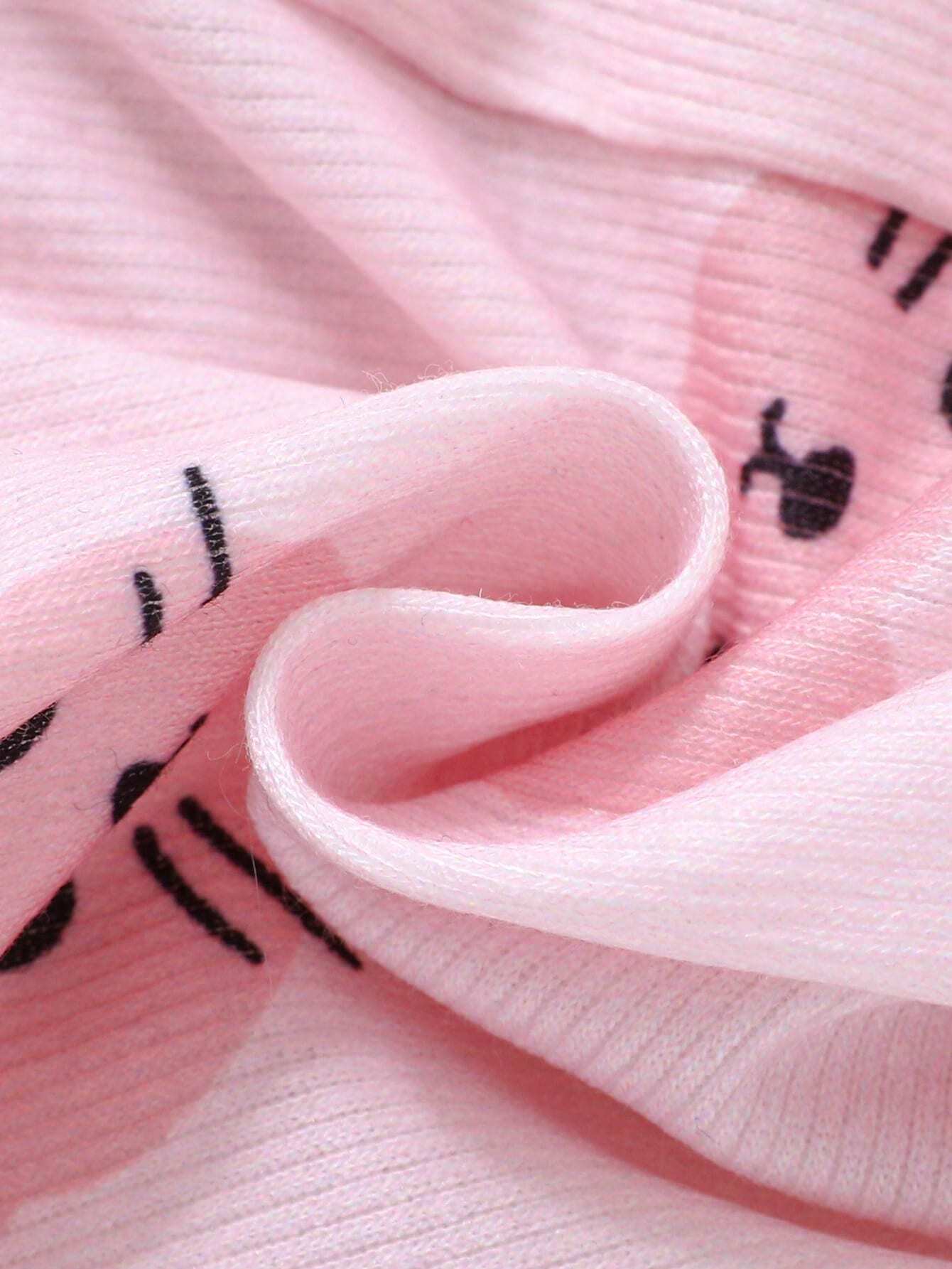  | SHEIN 4pcs/Set Newborn Baby Girl Cute Cartoon Print Knitted Elastic Long Sleeve Top And Elastic Waist Long Pants | Bodysuit | Shein | OneHub