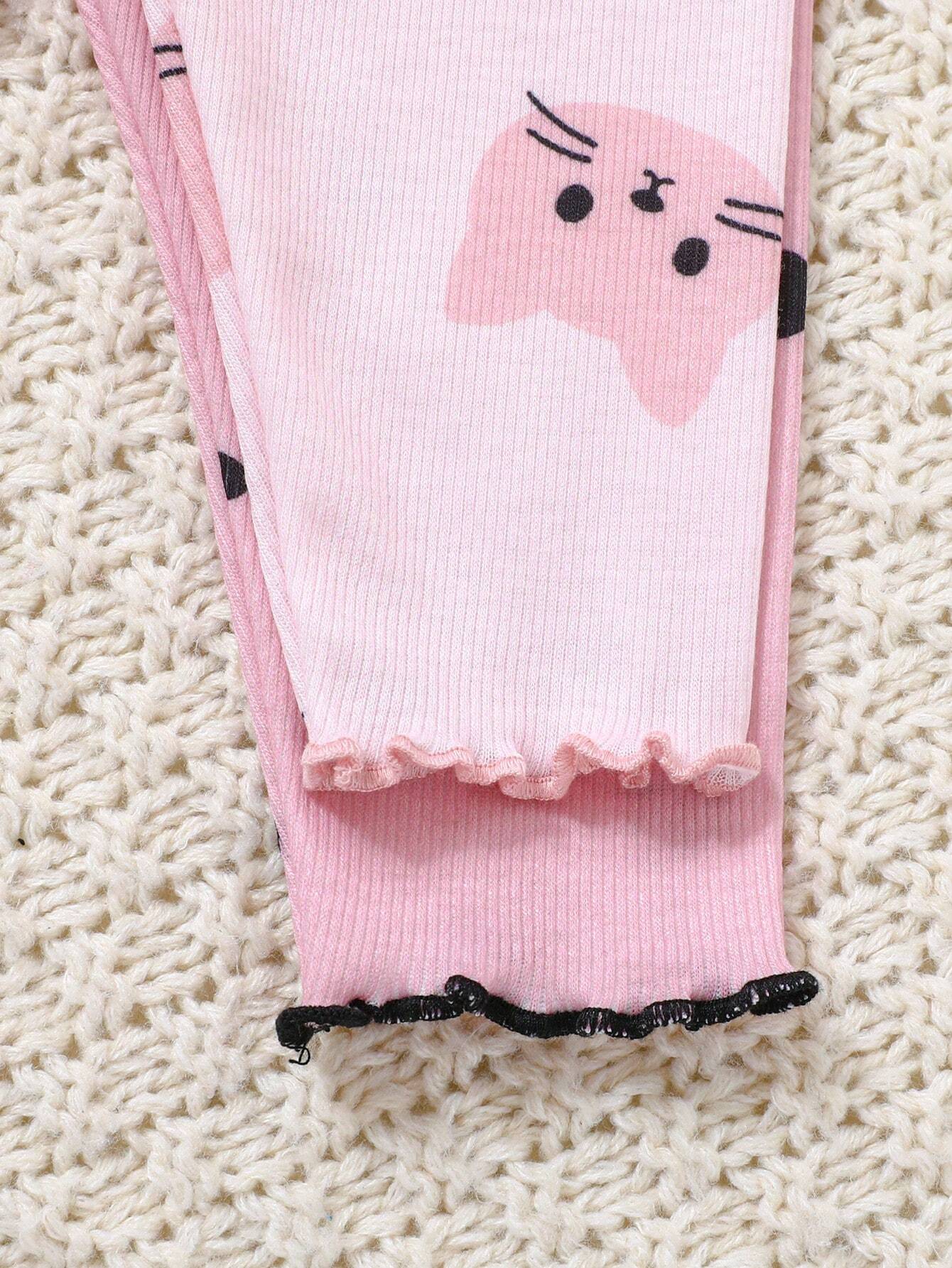  | SHEIN 4pcs/Set Newborn Baby Girl Cute Cartoon Print Knitted Elastic Long Sleeve Top And Elastic Waist Long Pants | Bodysuit | Shein | OneHub