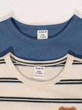  | SHEIN 4pcs/Set Baby Boy Korean Style Cute Cartoon Striped Short Sleeve T-Shirt & Elastic Waist Cargo Shorts Set | Dress | Shein | OneHub