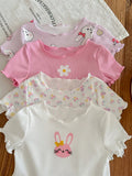  | SHEIN 4pcs/Set Newborn Baby Girls' Cute Knitted Cartoon Rabbit & Floral Short Sleeve Rompers | Dress | Shein | OneHub