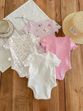  | SHEIN 4pcs/Set Newborn Baby Girls' Cute Knitted Cartoon Rabbit & Floral Short Sleeve Rompers | Dress | Shein | OneHub