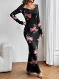  | SHEIN Aloruh Women's Floral Print Cowl Collar Long Dress | Dress | Shein | OneHub