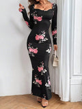  | SHEIN Aloruh Women's Floral Print Cowl Collar Long Dress | Dress | Shein | OneHub