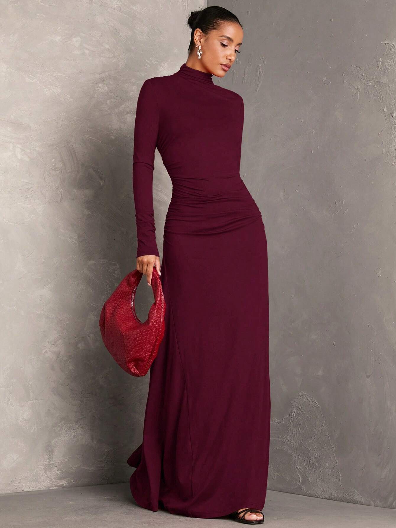  | SHEIN BAE 1pc Women Plain Stand Collar Long Sleeve Long Casual Dress, Everyday Wear | Dress | Shein | OneHub