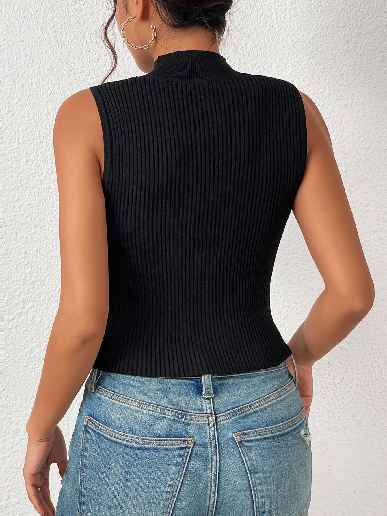  | SHEIN BAE Contrast Mesh Mock Neck Knit Top | Skirt | Shein | OneHub