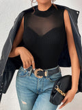  | SHEIN BAE Contrast Mesh Mock Neck Knit Top | Skirt | Shein | OneHub