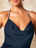  | SHEIN BAE Draped Collar Rhinestone Chain Backless Split Thigh Satin Halter Dress | Dress | Shein | OneHub