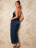  | SHEIN BAE Draped Collar Rhinestone Chain Backless Split Thigh Satin Halter Dress | Dress | Shein | OneHub