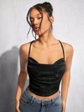 SHEIN BAE Draped Crisscross Backless Ruched Glitter Cami Top