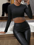  | SHEIN BAE Rhinestone Fringe Trim Crop Tee | Top | Shein | OneHub