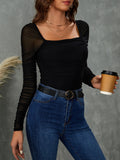 SHEIN BAE Square Neck Ruched Mesh Top