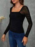  | SHEIN BAE Square Neck Ruched Mesh Top | Top | Shein | OneHub