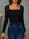  | SHEIN BAE Square Neck Ruched Mesh Top | Top | Shein | OneHub