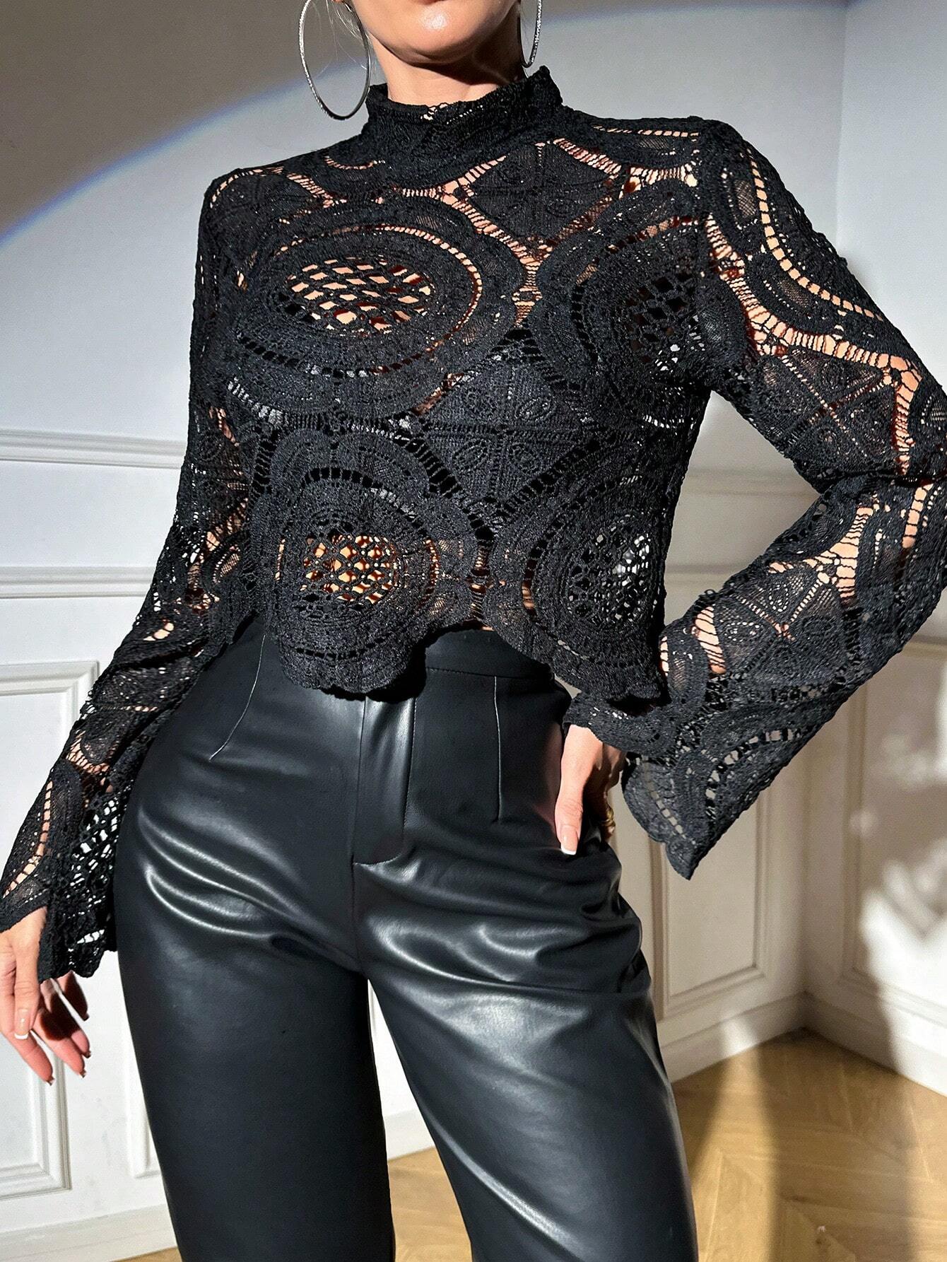  | SHEIN BAE Water-Soluble Flower Positioning Edge Perspective Blouse | Blouse | Shein | OneHub