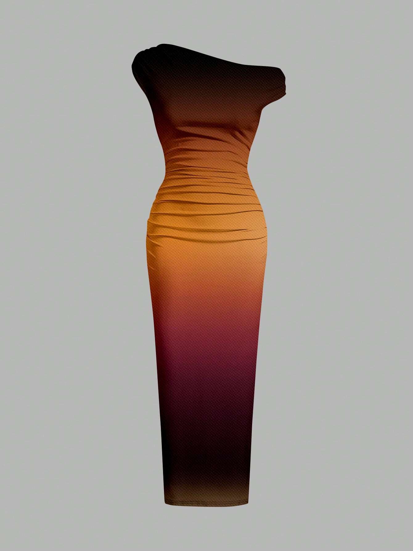 SHEIN BAE Women Summer Asymmetric Ruched Tight Fit Printed Dress