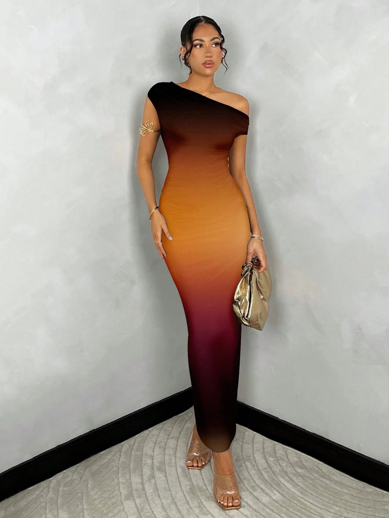 SHEIN BAE Women Summer Asymmetric Ruched Tight Fit Printed Dress