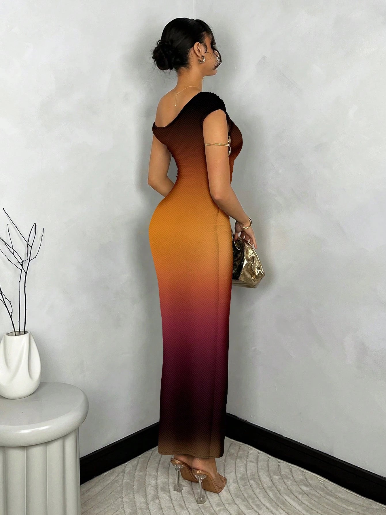 SHEIN BAE Women Summer Asymmetric Ruched Tight Fit Printed Dress