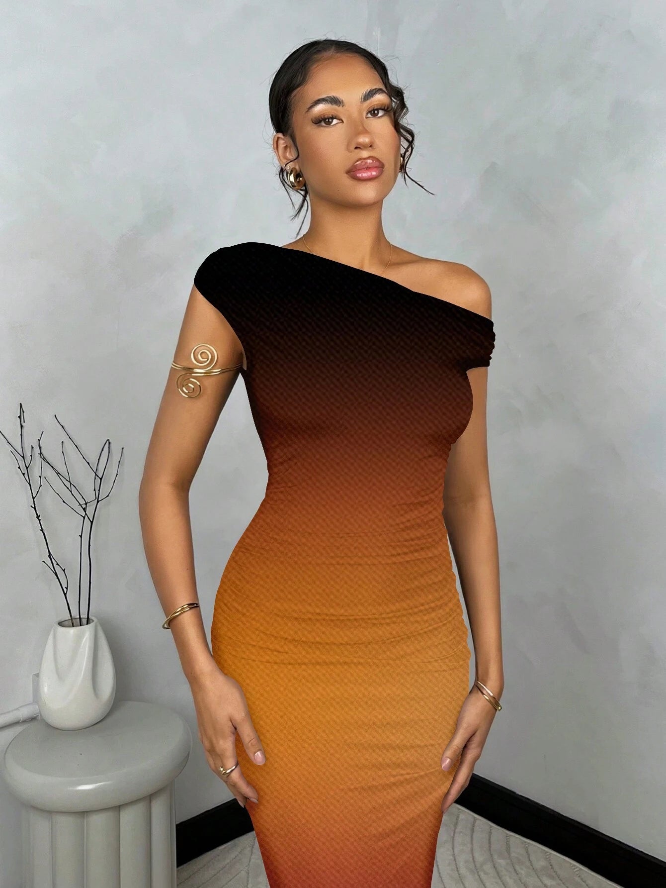 SHEIN BAE Women Summer Asymmetric Ruched Tight Fit Printed Dress