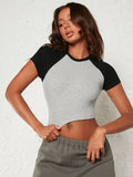  | SHEIN BASICS Colorblock Raglan Sleeve Crop Tee | Top | Shein | OneHub