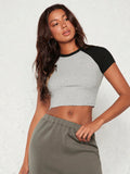  | SHEIN BASICS Colorblock Raglan Sleeve Crop Tee | Top | Shein | OneHub
