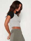  | SHEIN BASICS Colorblock Raglan Sleeve Crop Tee | Top | Shein | OneHub