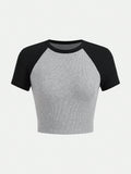  | SHEIN BASICS Colorblock Raglan Sleeve Crop Tee | Top | Shein | OneHub