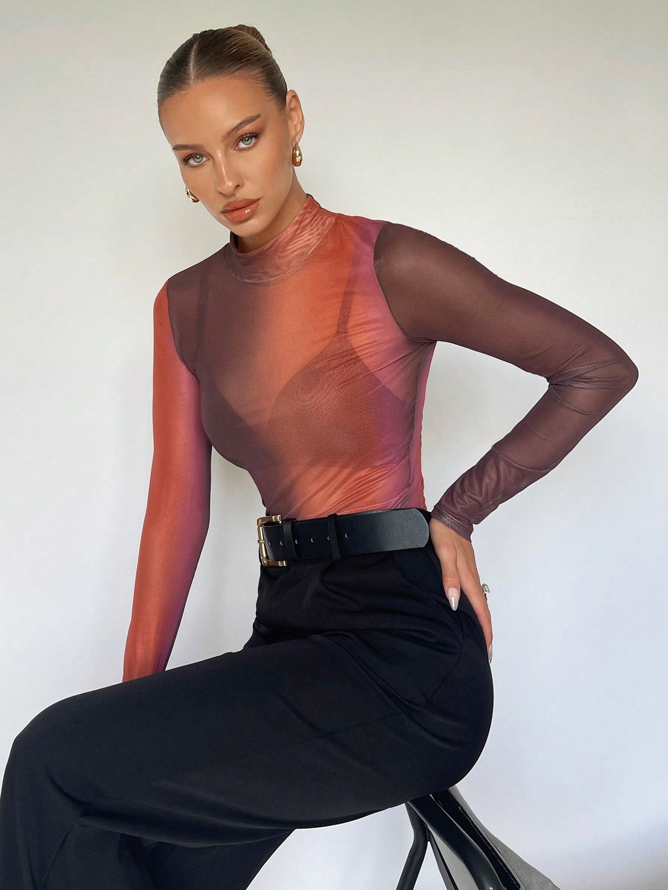  | SHEIN BIZwear Mock Neck Sheer Mesh Top Without Bra | Top | Shein | OneHub