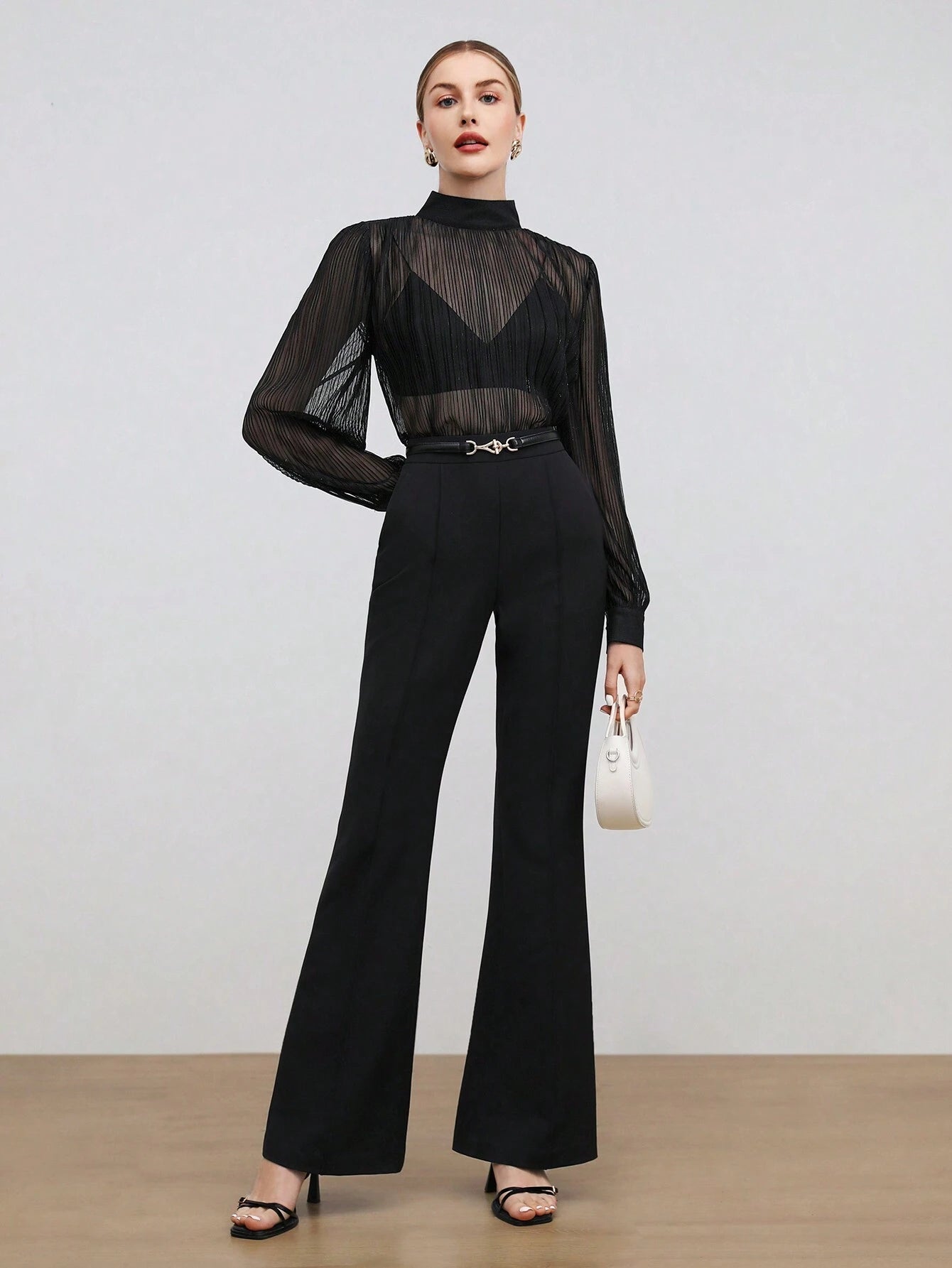  | SHEIN BIZwear Women Black Solid Color Blouse With Ruched | Top | Shein | OneHub