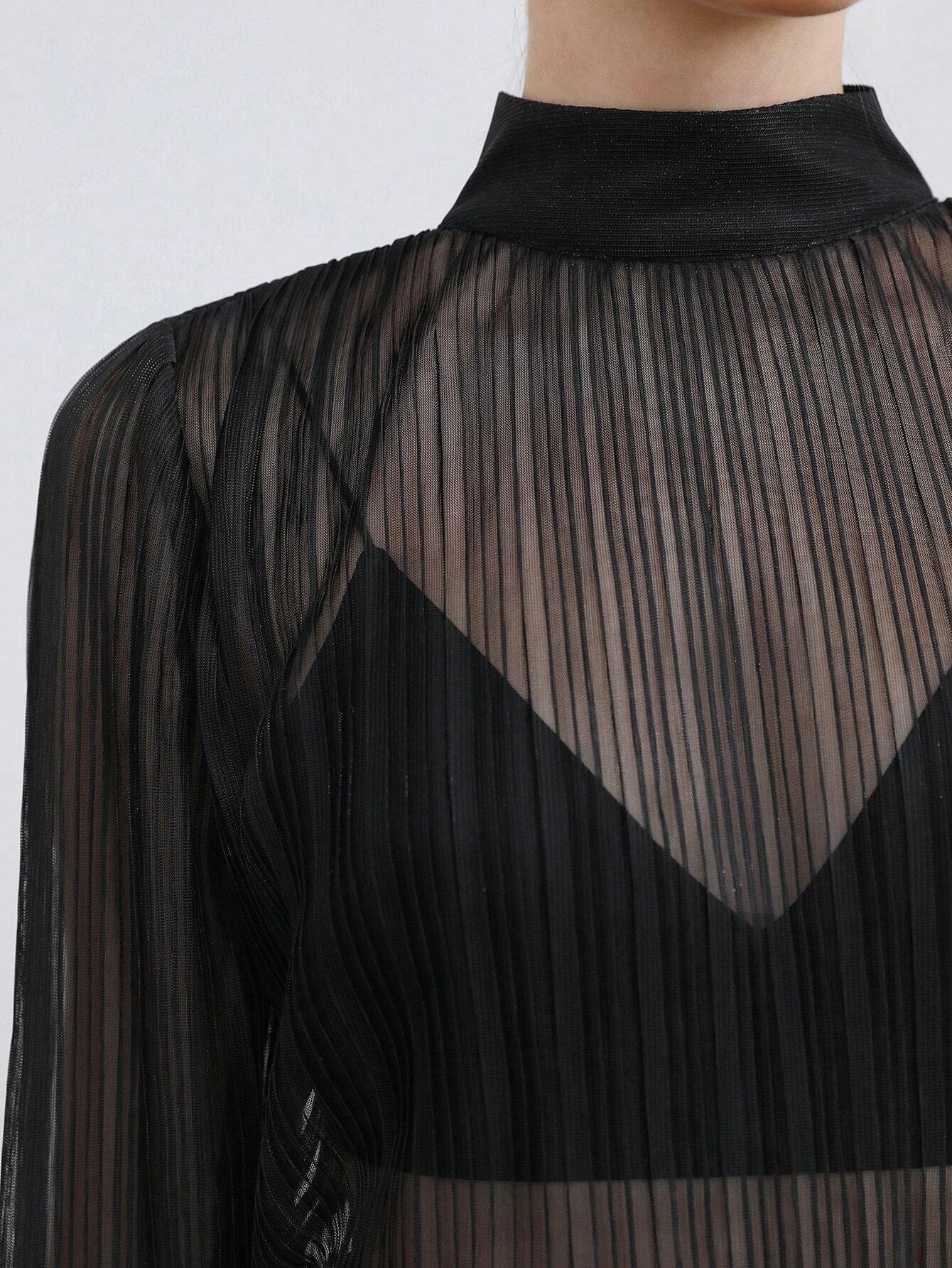  | SHEIN BIZwear Women Black Solid Color Blouse With Ruched | Top | Shein | OneHub