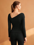  | SHEIN BIZwear Women's Black Solid Color Asymmetrical Neckline Stretch T-Shirt | Top | Shein | OneHub