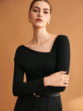  | SHEIN BIZwear Women's Black Solid Color Asymmetrical Neckline Stretch T-Shirt | Top | Shein | OneHub