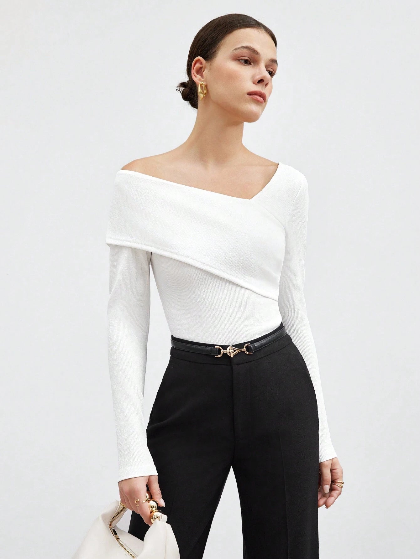  | SHEIN BIZwear Women's Solid Color Asymmetric Neck Wrap T-Shirt | Top | Shein | OneHub