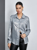  | SHEIN BIZwear Women's Solid Color Textured Long Sleeve Shirt | T-shirt | Shein | OneHub