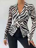  | SHEIN BIZwear Zebra Striped Button Front Mesh Top Without Bra | Shirt | Shein | OneHub