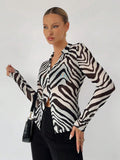  | SHEIN BIZwear Zebra Striped Button Front Mesh Top Without Bra | Shirt | Shein | OneHub