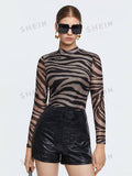  | SHEIN BIZwear Zebra Striped Mock Neck Tee | Tee | Shein | OneHub