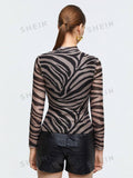  | SHEIN BIZwear Zebra Striped Mock Neck Tee | Tee | Shein | OneHub