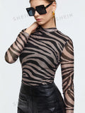  | SHEIN BIZwear Zebra Striped Mock Neck Tee | Tee | Shein | OneHub