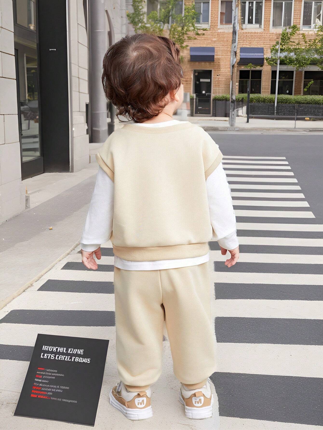  | SHEIN Baby Boy/Girl 3pcs Set Of Short Sleeve T-Shirt, Solid Color Long Pants, And Letter Printed Round Neck Sweatshirt | Dress | Shein | OneHub