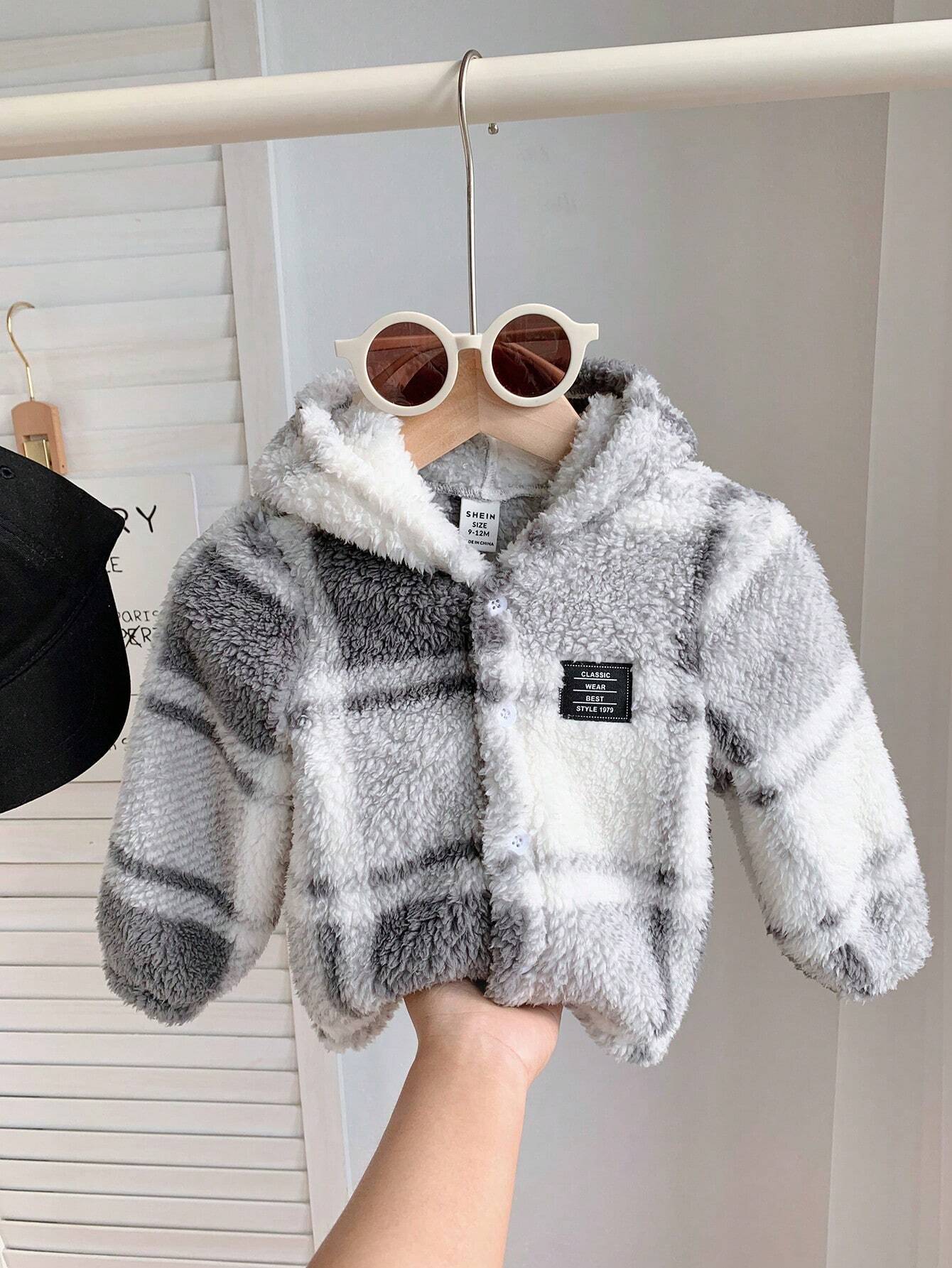  | SHEIN Baby Boy/Girl Soft & Comfortable Fleece Patch Print Hooded Jacket, Casual & Warm Windbreaker For Fall & Winter | Dress | Shein | OneHub