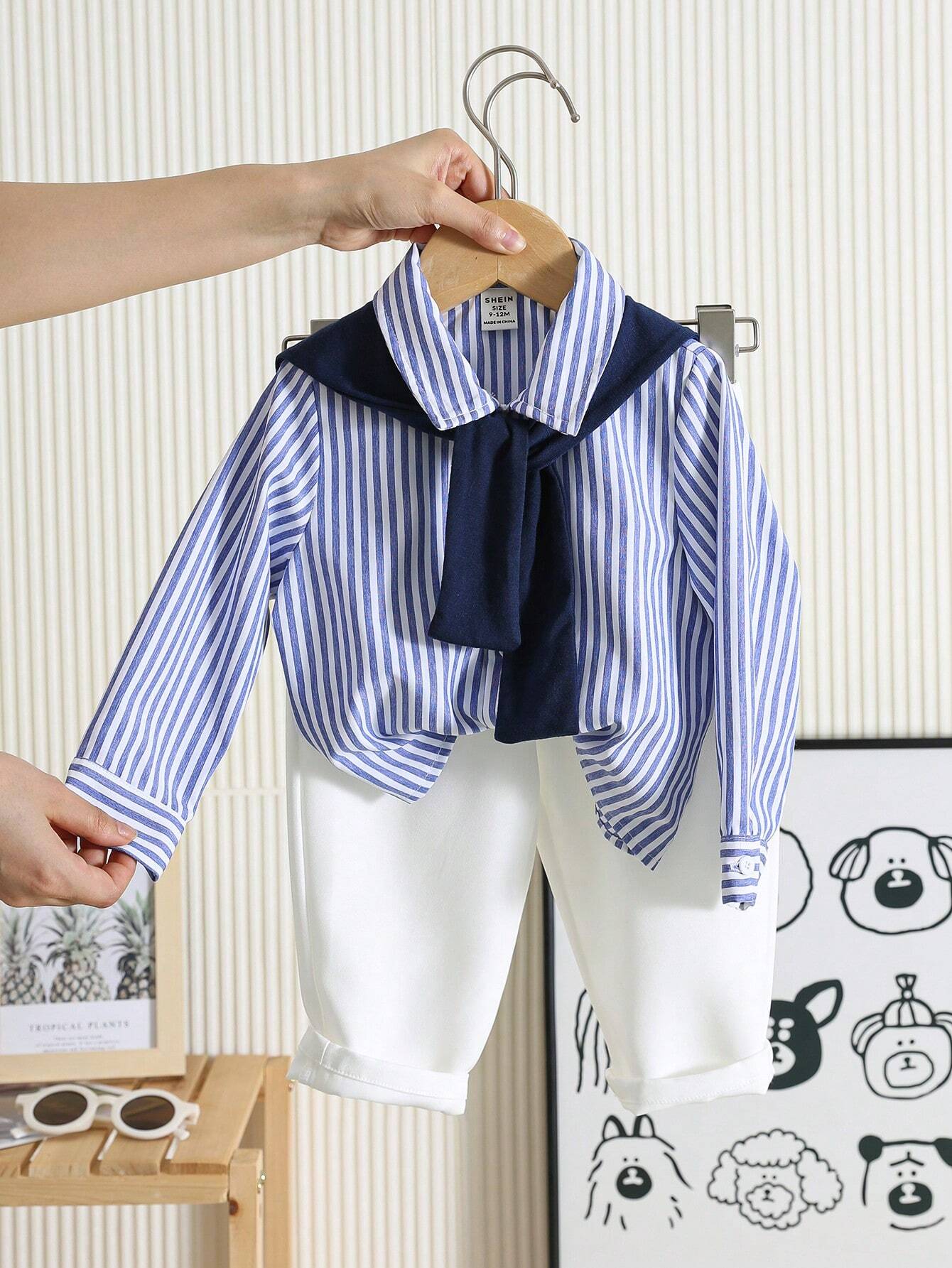  | SHEIN Baby Boy 4pcs/Set Blue & White Striped Long Sleeve Shirt | Romper | Shein | OneHub