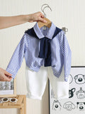  | SHEIN Baby Boy 4pcs/Set Blue & White Striped Long Sleeve Shirt | Romper | Shein | OneHub