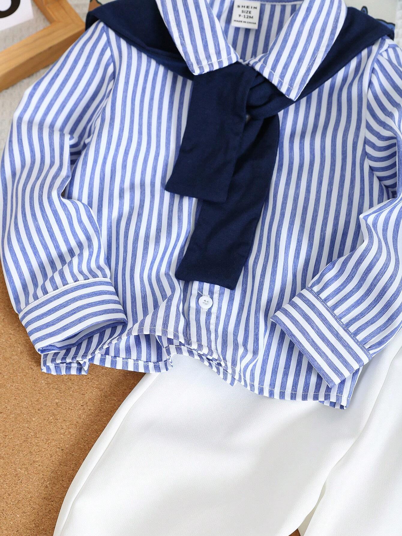  | SHEIN Baby Boy 4pcs/Set Blue & White Striped Long Sleeve Shirt | Romper | Shein | OneHub
